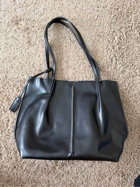 Black Leather Tote with Double Straps